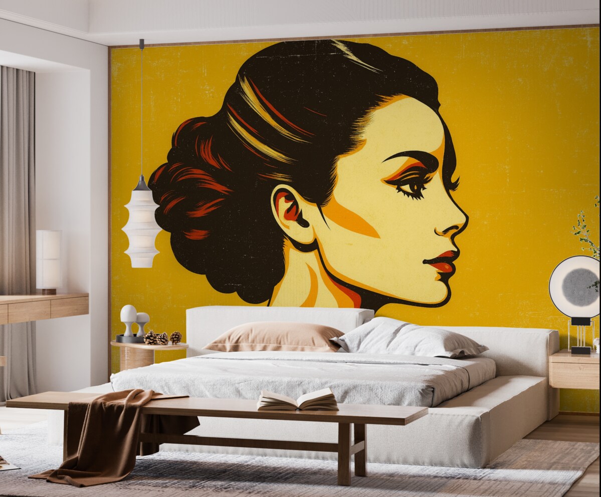 Fototapeta Retro dziewczyna na złotym tle.