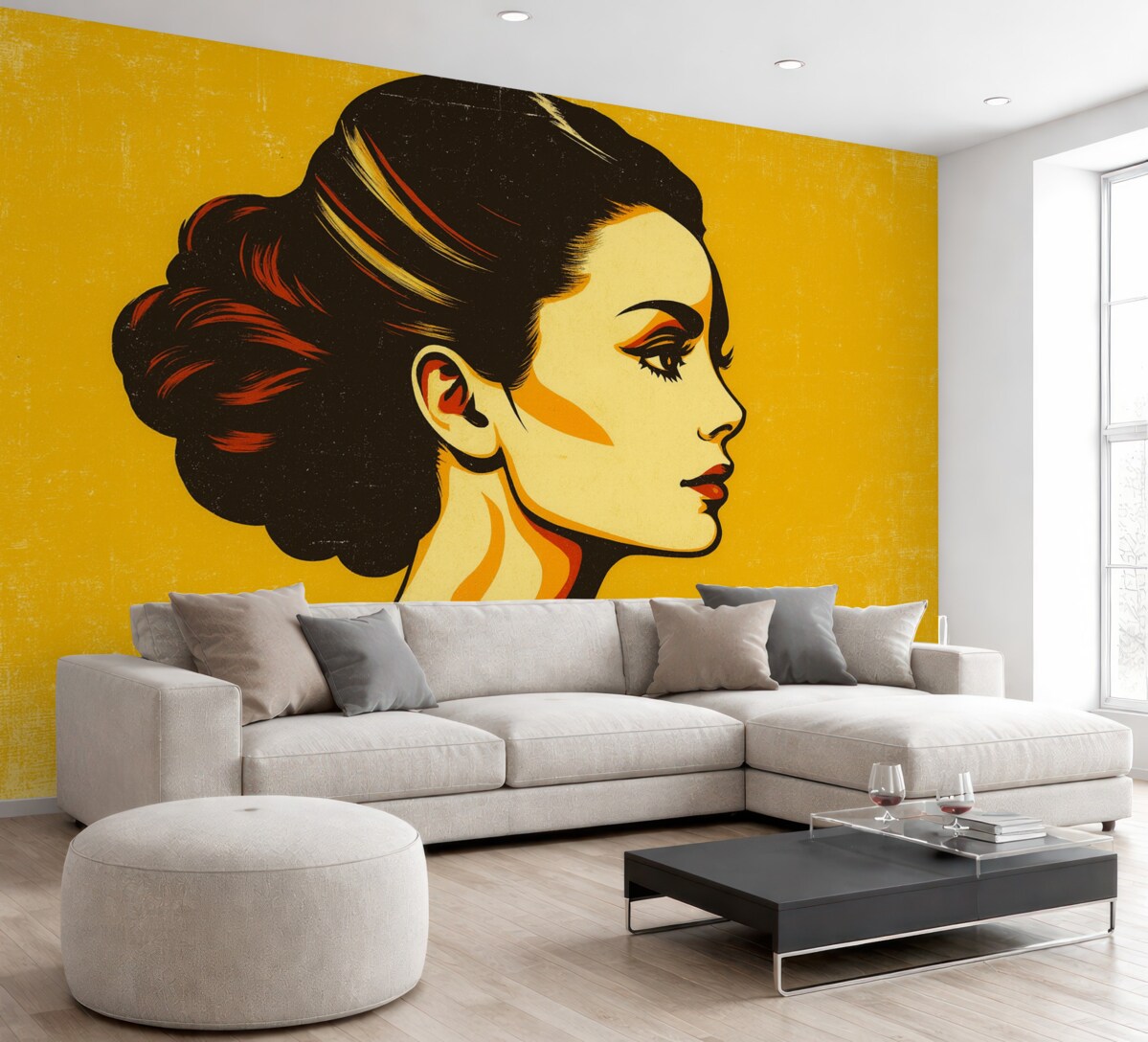 Fototapeta Retro dziewczyna na złotym tle.