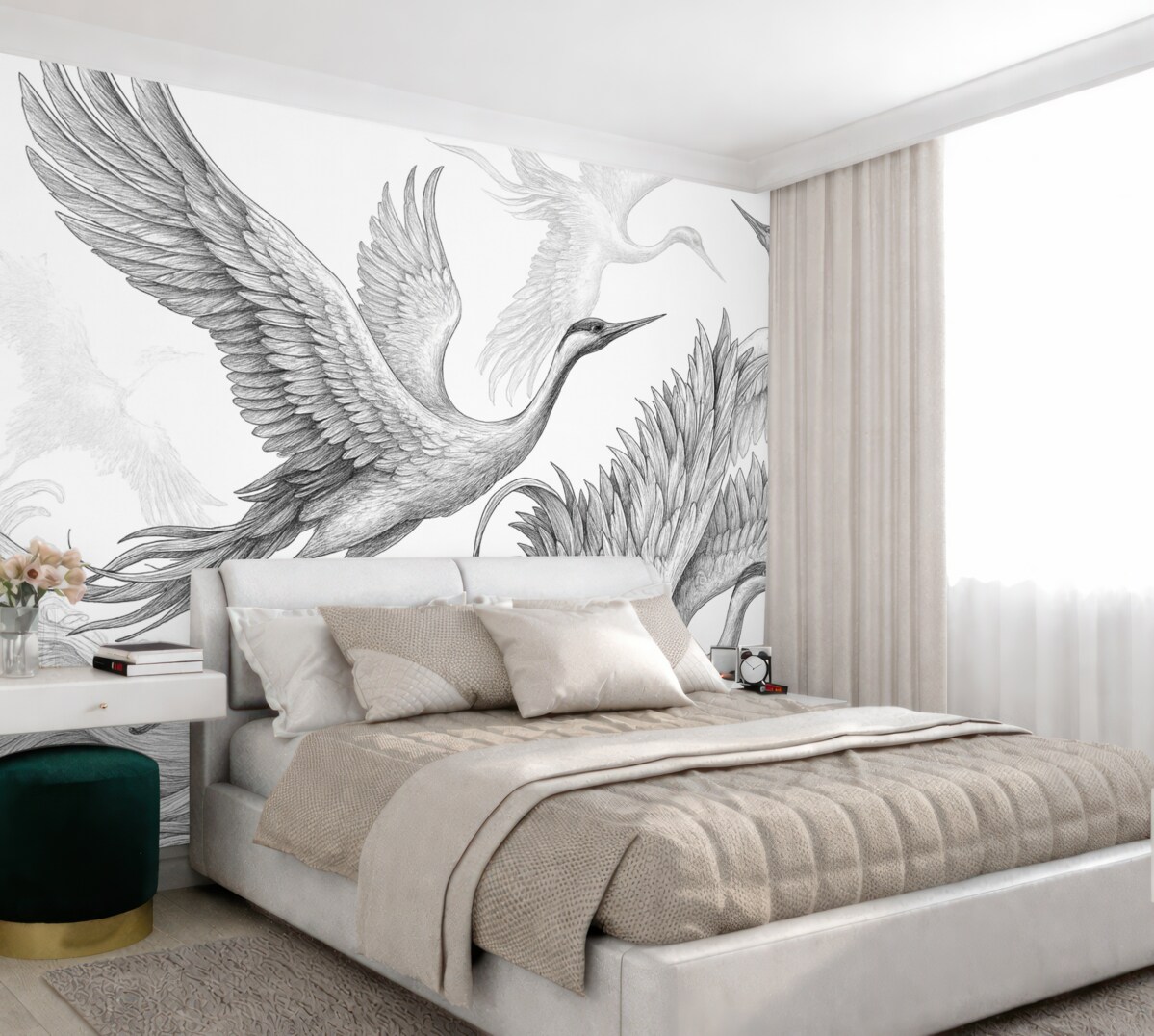 Fototapeta Ptaki w locie, minimalizm, sztuka linii, przyroda, odcień szarości.