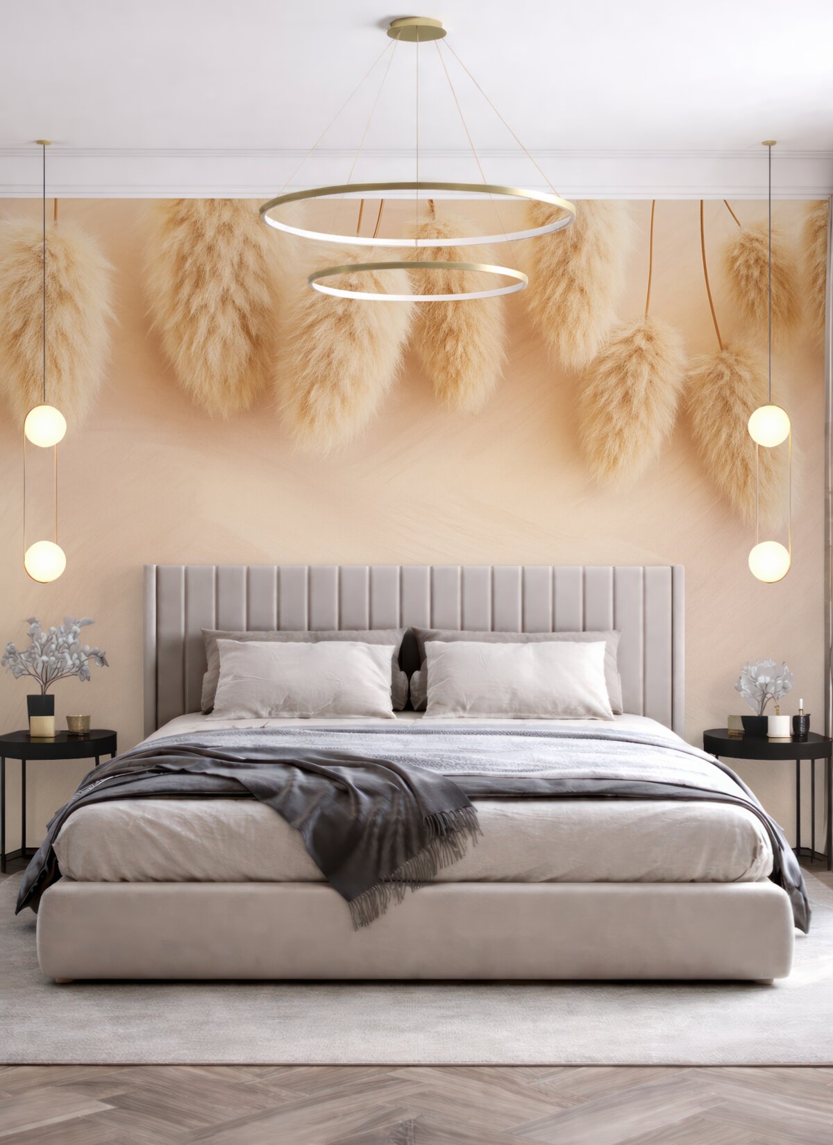 Fototapeta Subtelne chmury lagurus na tle delikatnych różowych smug.