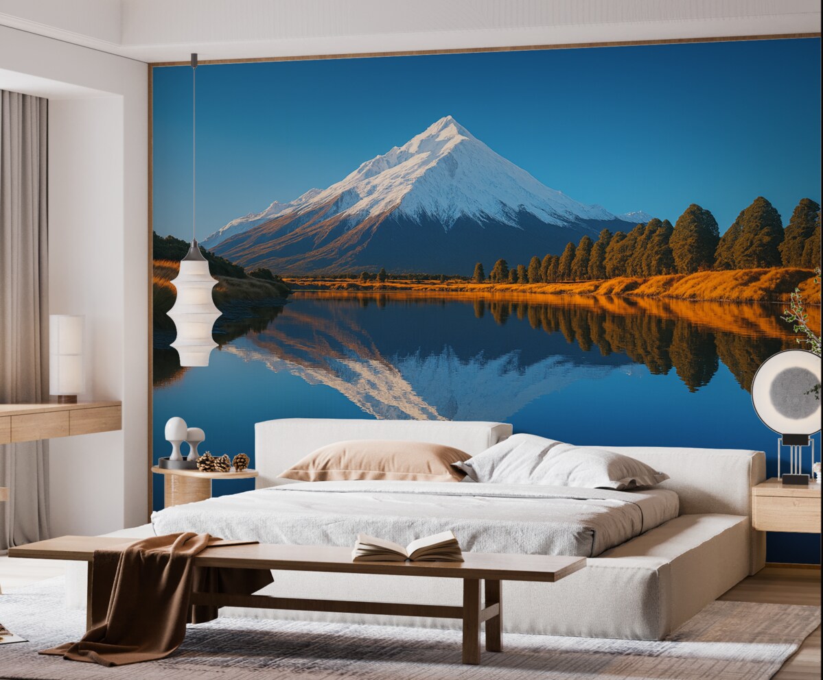 Fototapeta Krajobraz górski z drzewami i potokiem.