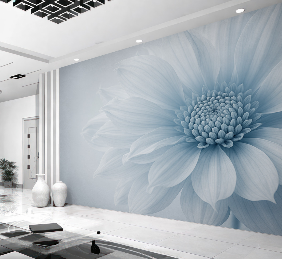 Fototapeta Subtelny niebieski kwiat na jasnym tle.