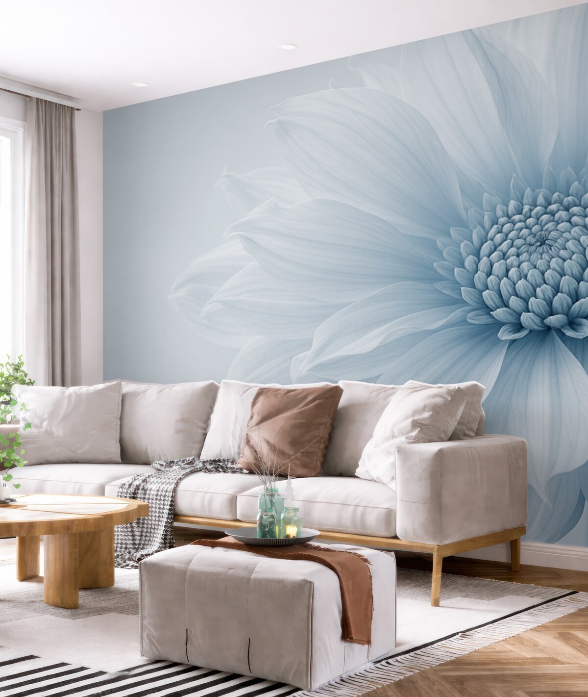 Fototapeta Subtelny niebieski kwiat na jasnym tle.