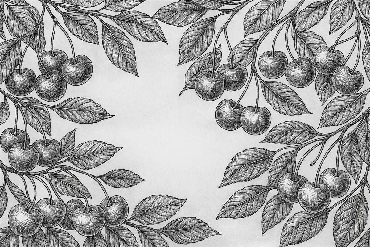 Fototapeta Pomarańczowe gałęzie z wiśniami na szarym tle.