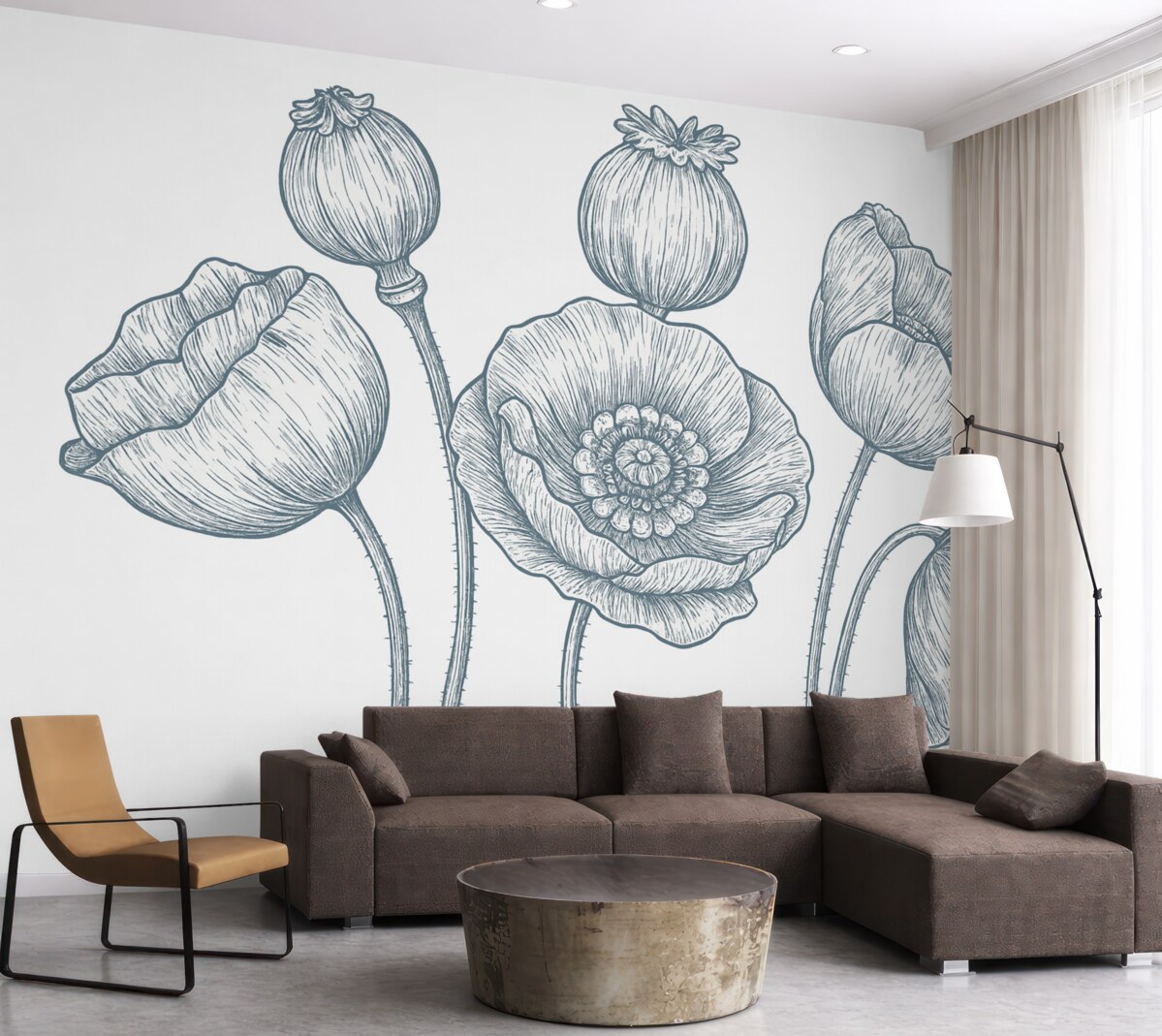 Fototapeta Kwiat maku w odcieniu niebieskim, pasy, mak.