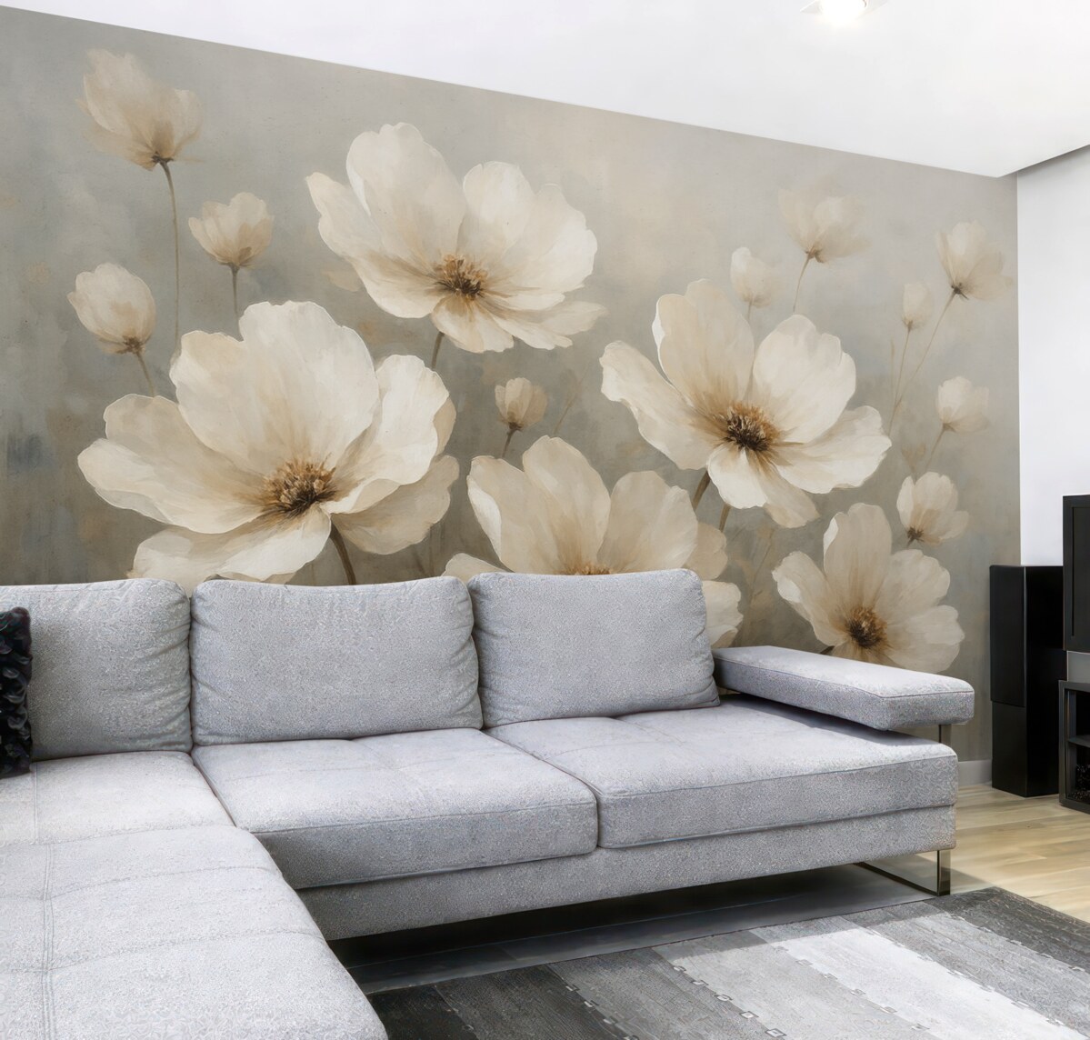 Fototapeta Kwiaty namalowane olejem na betonowej powierzchni.