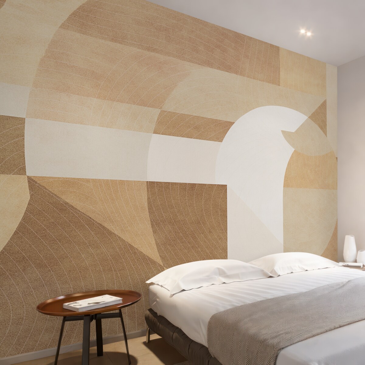 Fototapeta Współczesna geometria z abstrakcyjnymi formami, teksturowane detale w odcieniach piasku i czekolady.