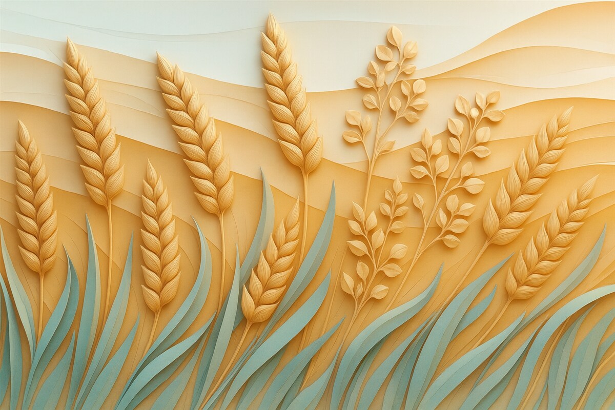 Fototapeta Wzrost pszenicy w wyciskanym stylu w subtelnych barwach.