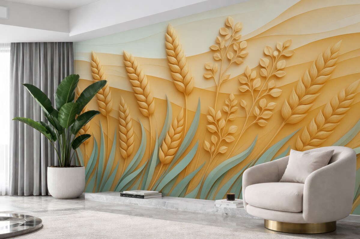 Fototapeta Wzrost pszenicy w wyciskanym stylu w subtelnych barwach.