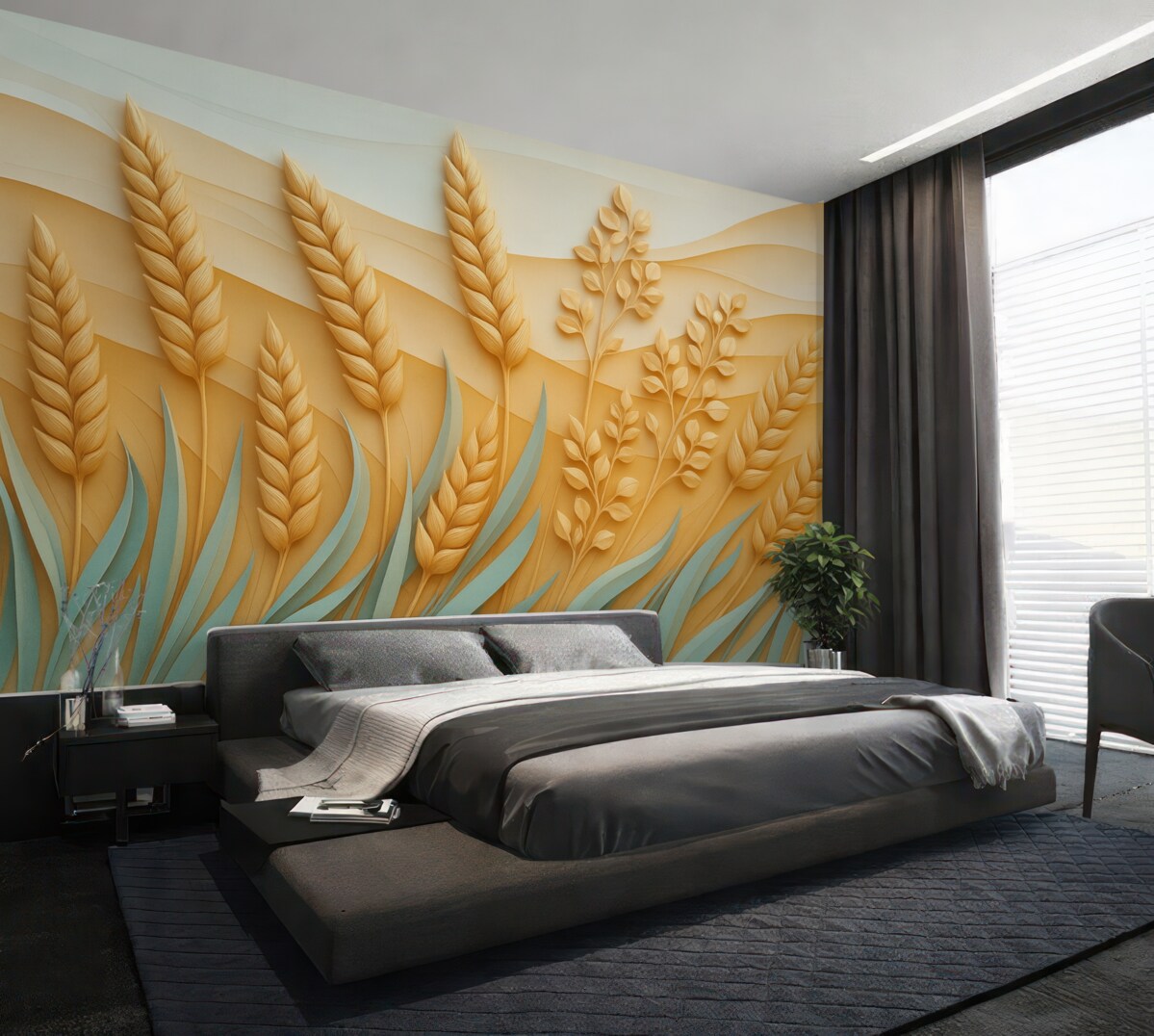 Fototapeta Wzrost pszenicy w wyciskanym stylu w subtelnych barwach.