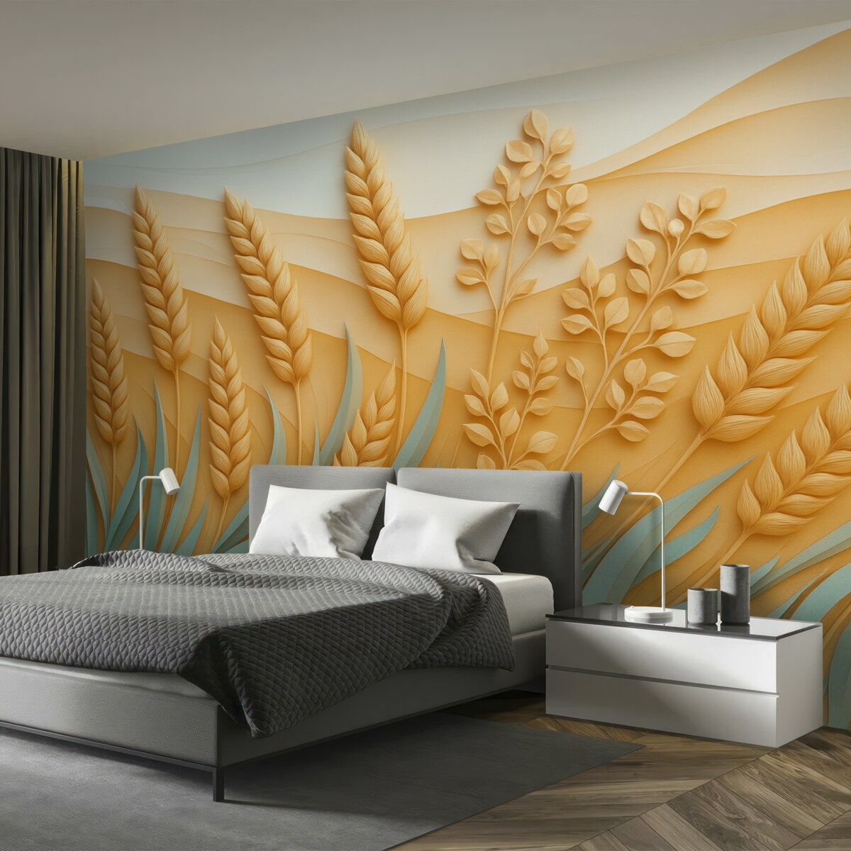 Fototapeta Wzrost pszenicy w wyciskanym stylu w subtelnych barwach.