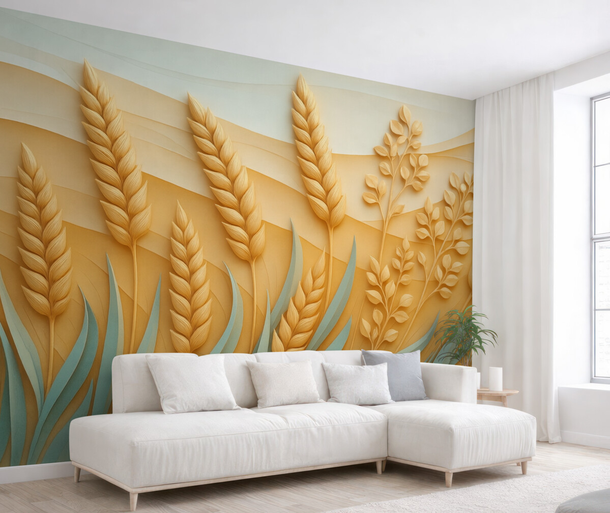 Fototapeta Wzrost pszenicy w wyciskanym stylu w subtelnych barwach.