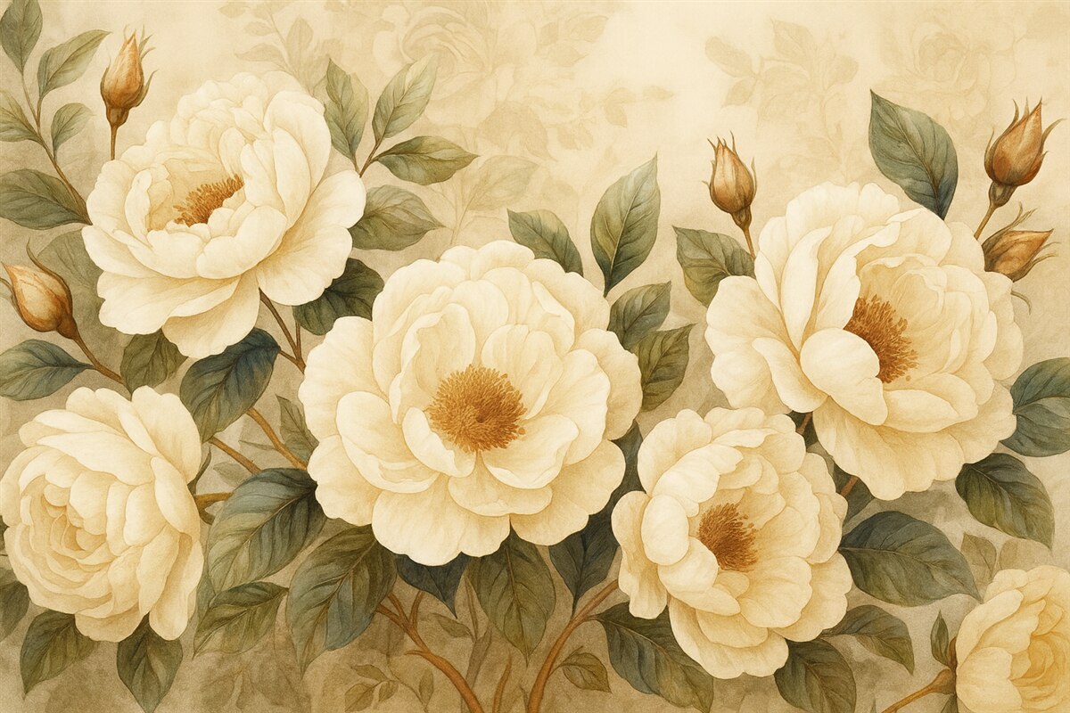 Fototapeta Białe róże w akwareli w stylu retro.