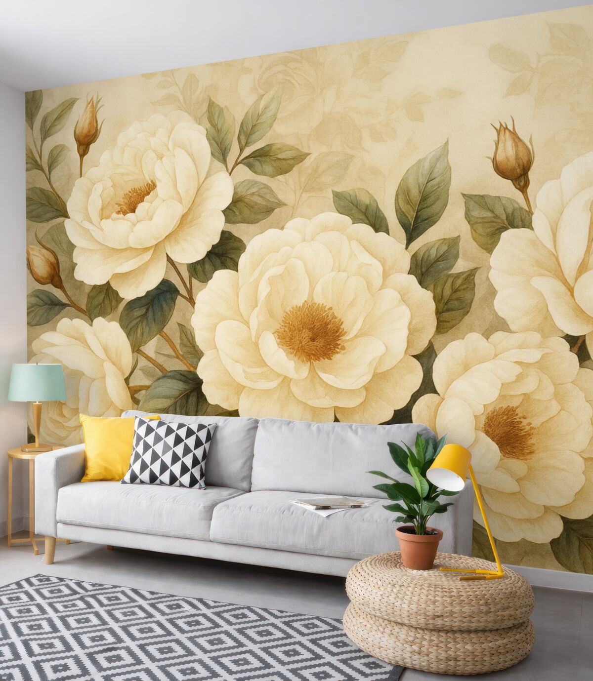 Fototapeta Białe róże w akwareli w stylu retro.