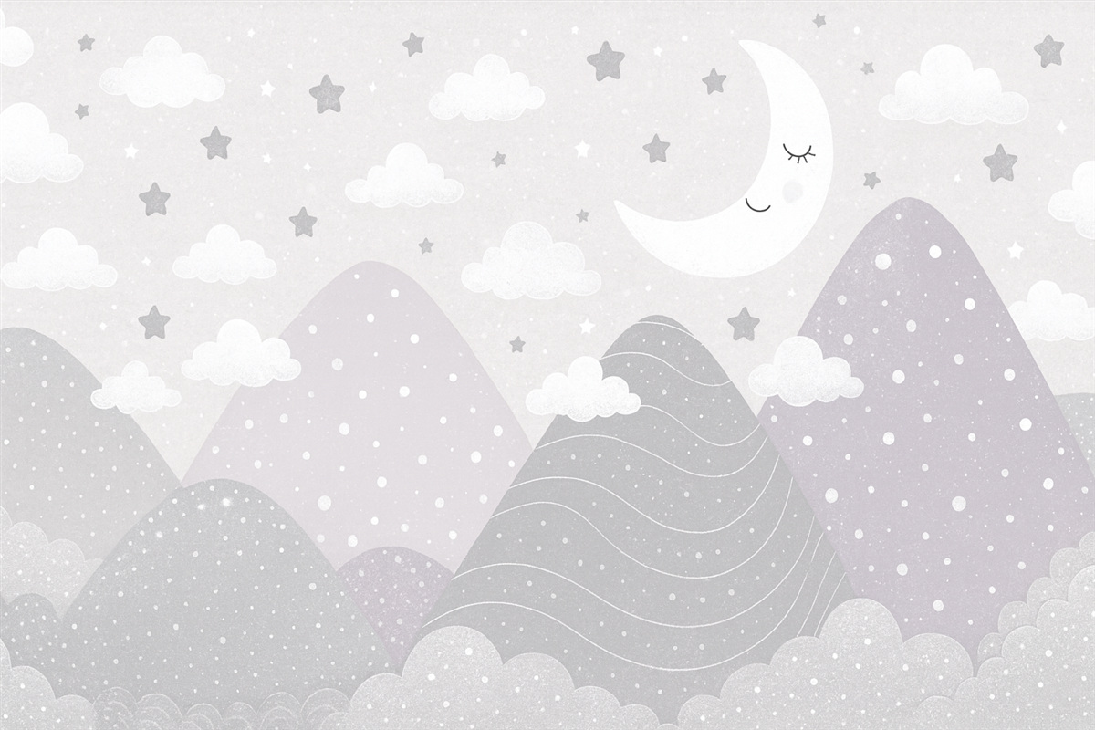 Fototapeta Różowe szczyty, chmury oraz księżyc.