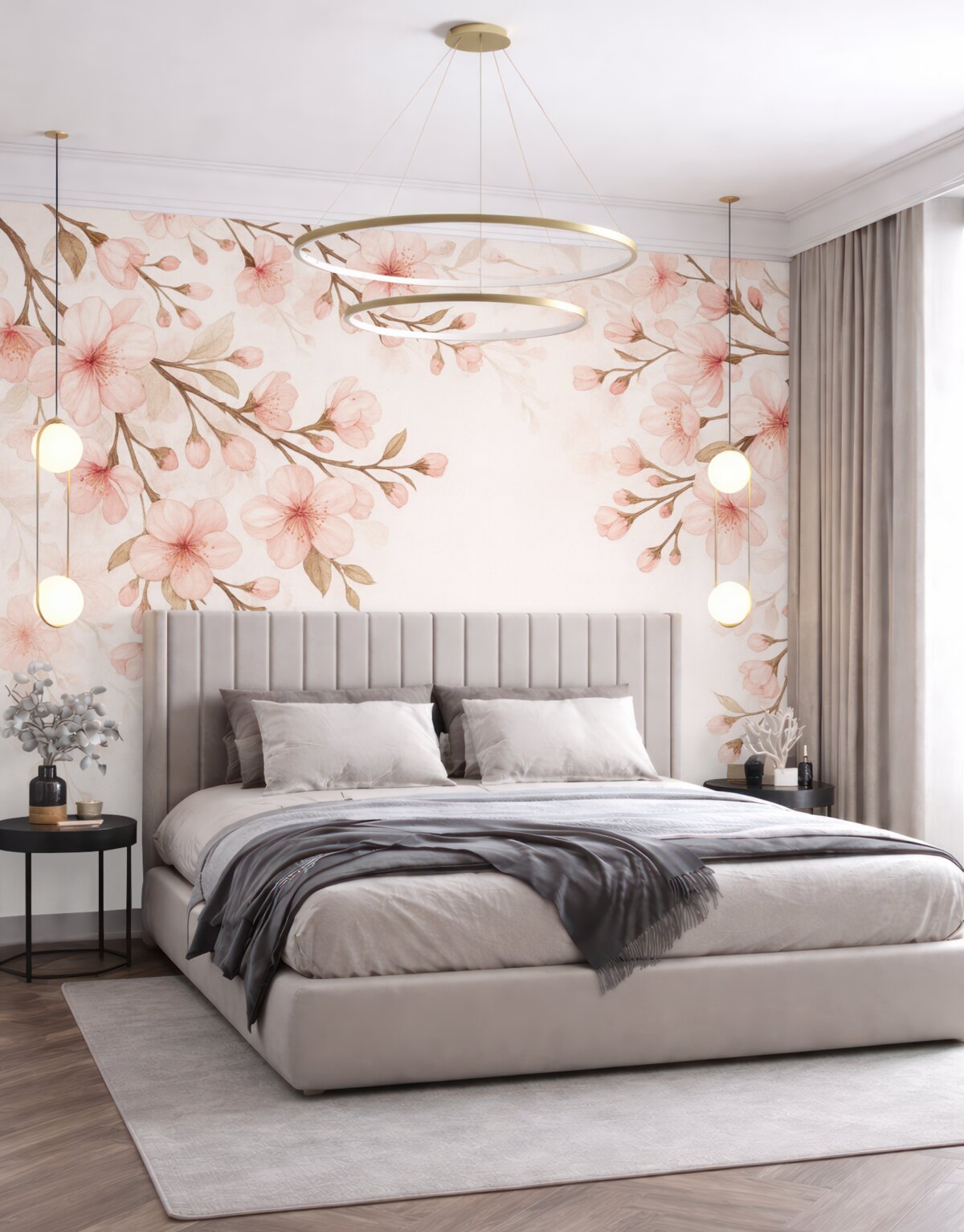 Fototapeta Różowe kwitnące konary na różowej powierzchni.