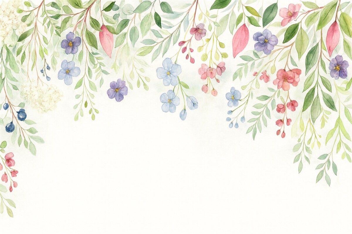 Fototapeta liście oraz łąkowe kwiaty na szczycie