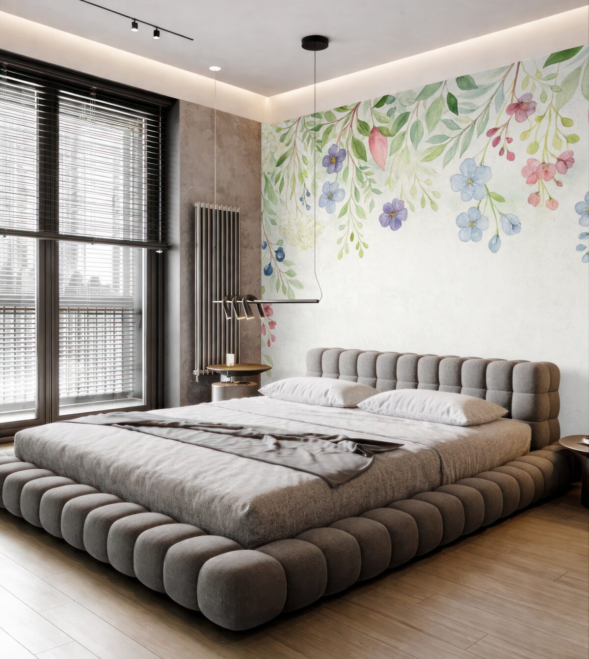 Fototapeta liście oraz łąkowe kwiaty na szczycie