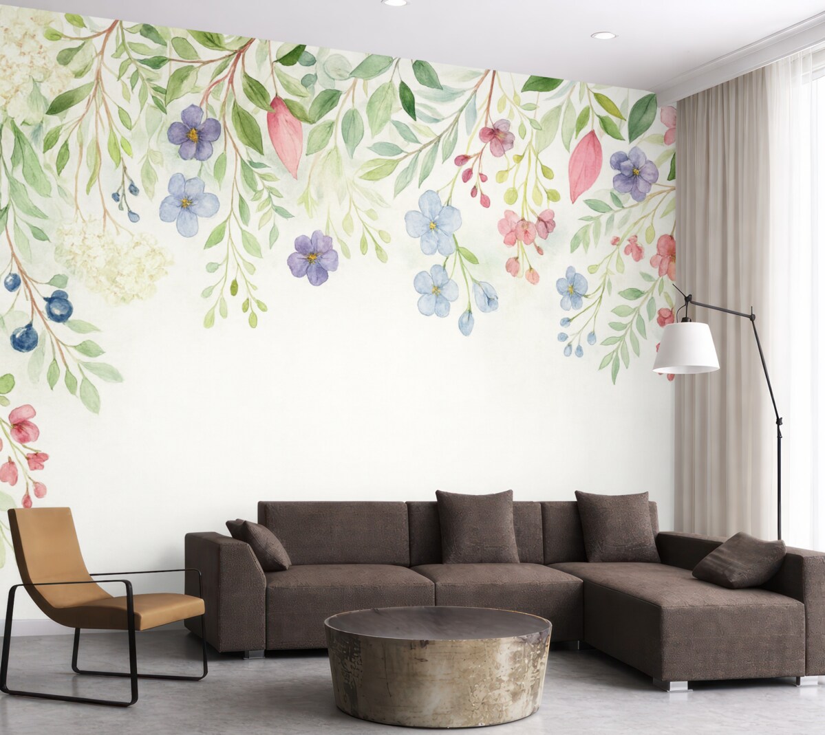 Fototapeta liście oraz łąkowe kwiaty na szczycie