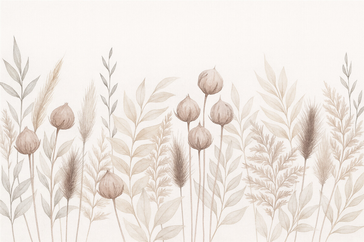 Fototapeta kłoski i naturalne rośliny w tonacjach beżowych