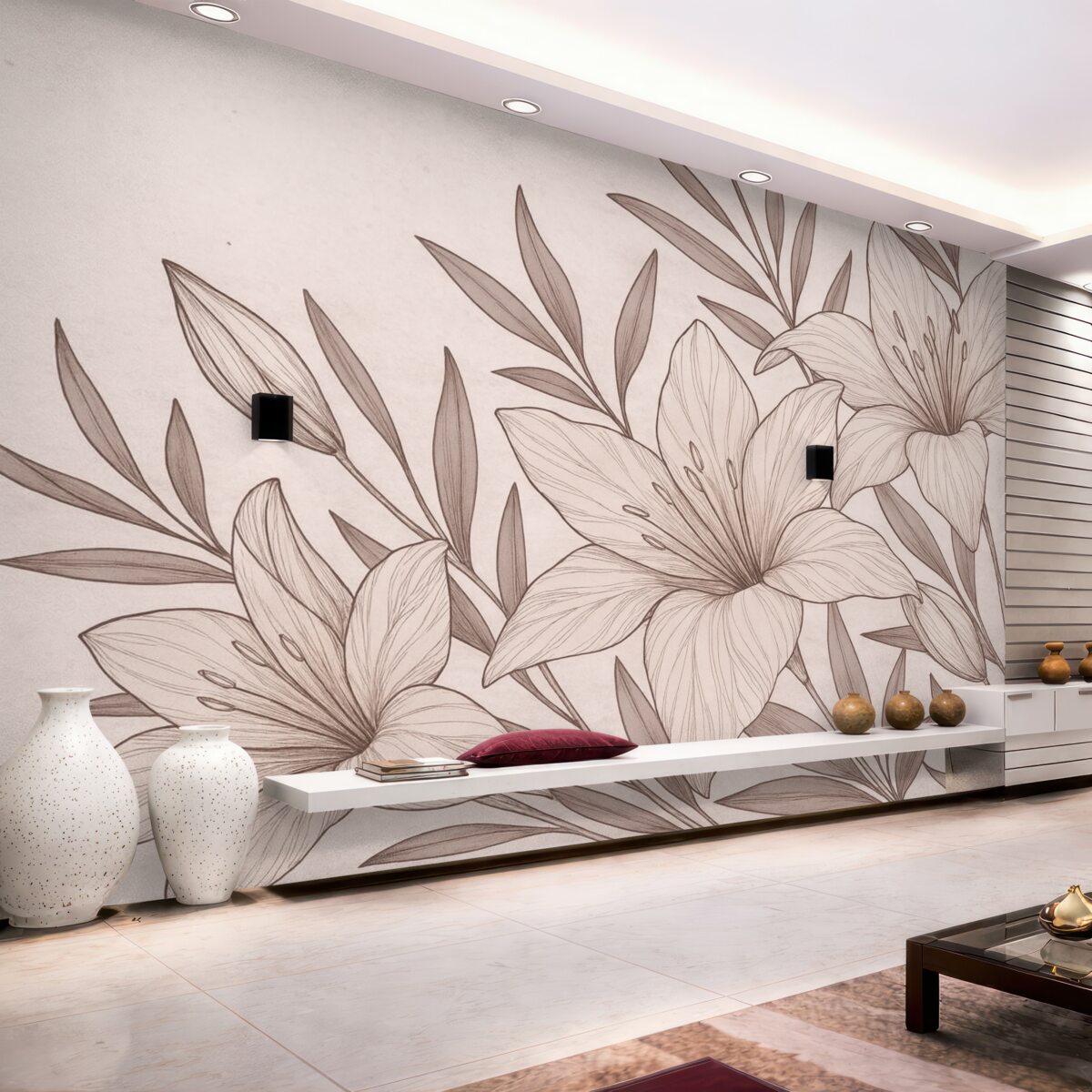 Fototapeta wielkie malowane różowe kwiaty lilii