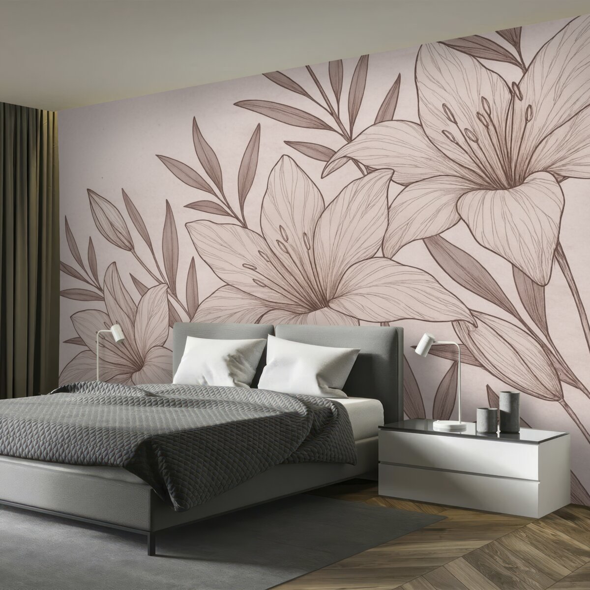 Fototapeta wielkie malowane różowe kwiaty lilii