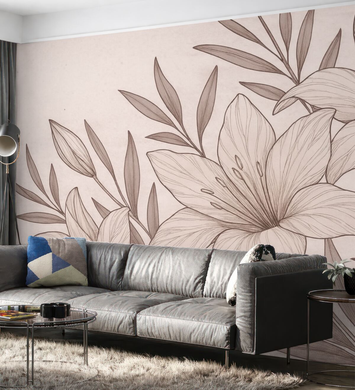 Fototapeta wielkie malowane różowe kwiaty lilii