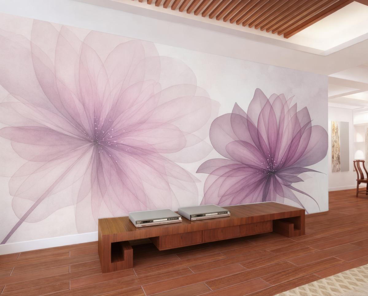 Fototapeta półprzezroczyste wielkie różowe kwiaty