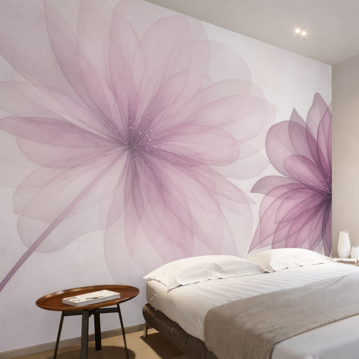 Fototapeta półprzezroczyste wielkie różowe kwiaty