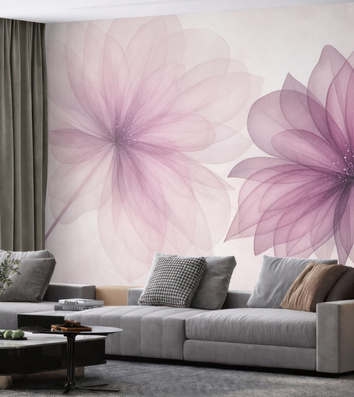 Fototapeta półprzezroczyste wielkie różowe kwiaty