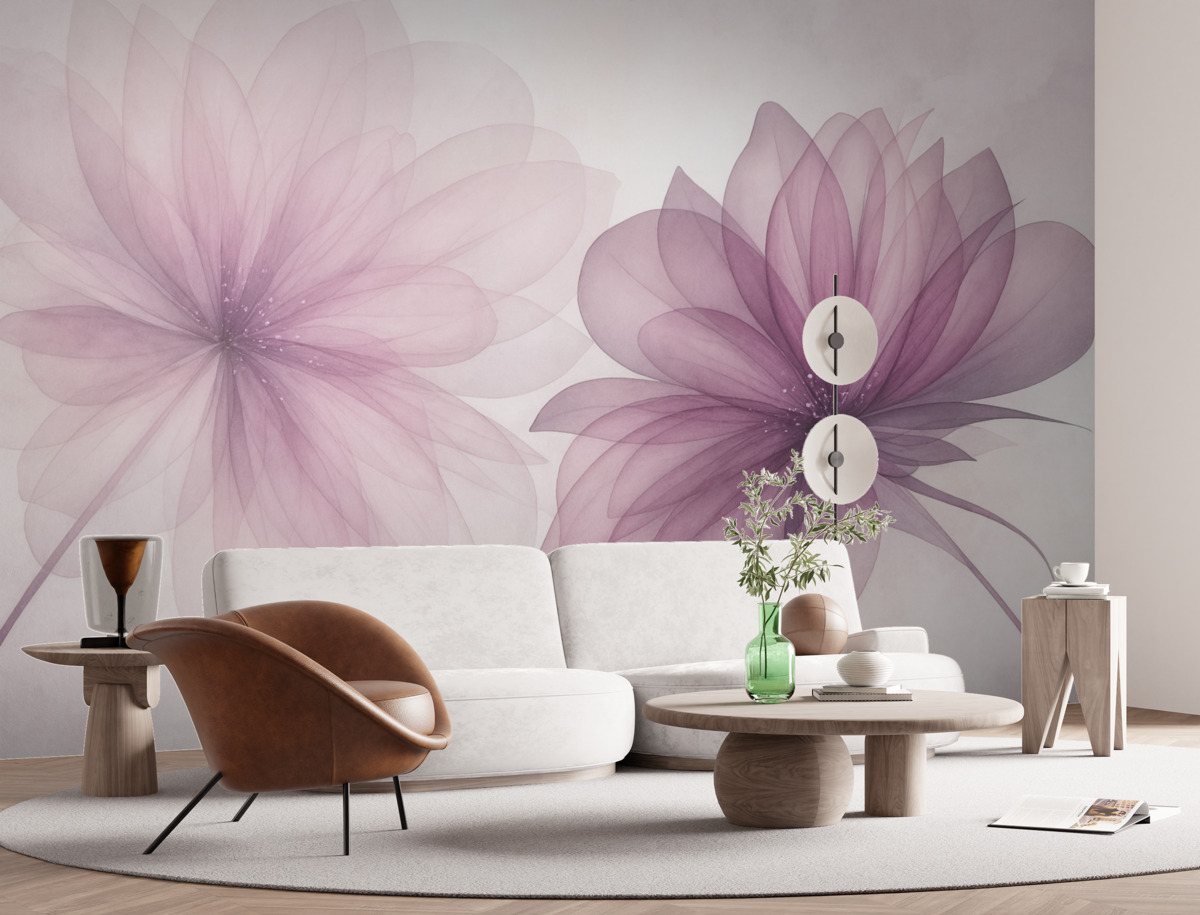 Fototapeta półprzezroczyste wielkie różowe kwiaty