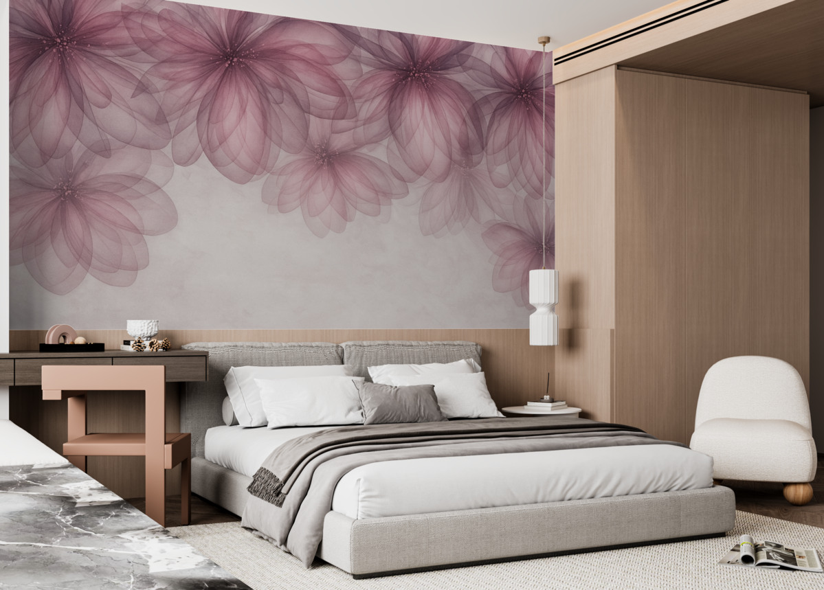 Fototapeta półprzezroczyste różowe kwiaty z wierzchu