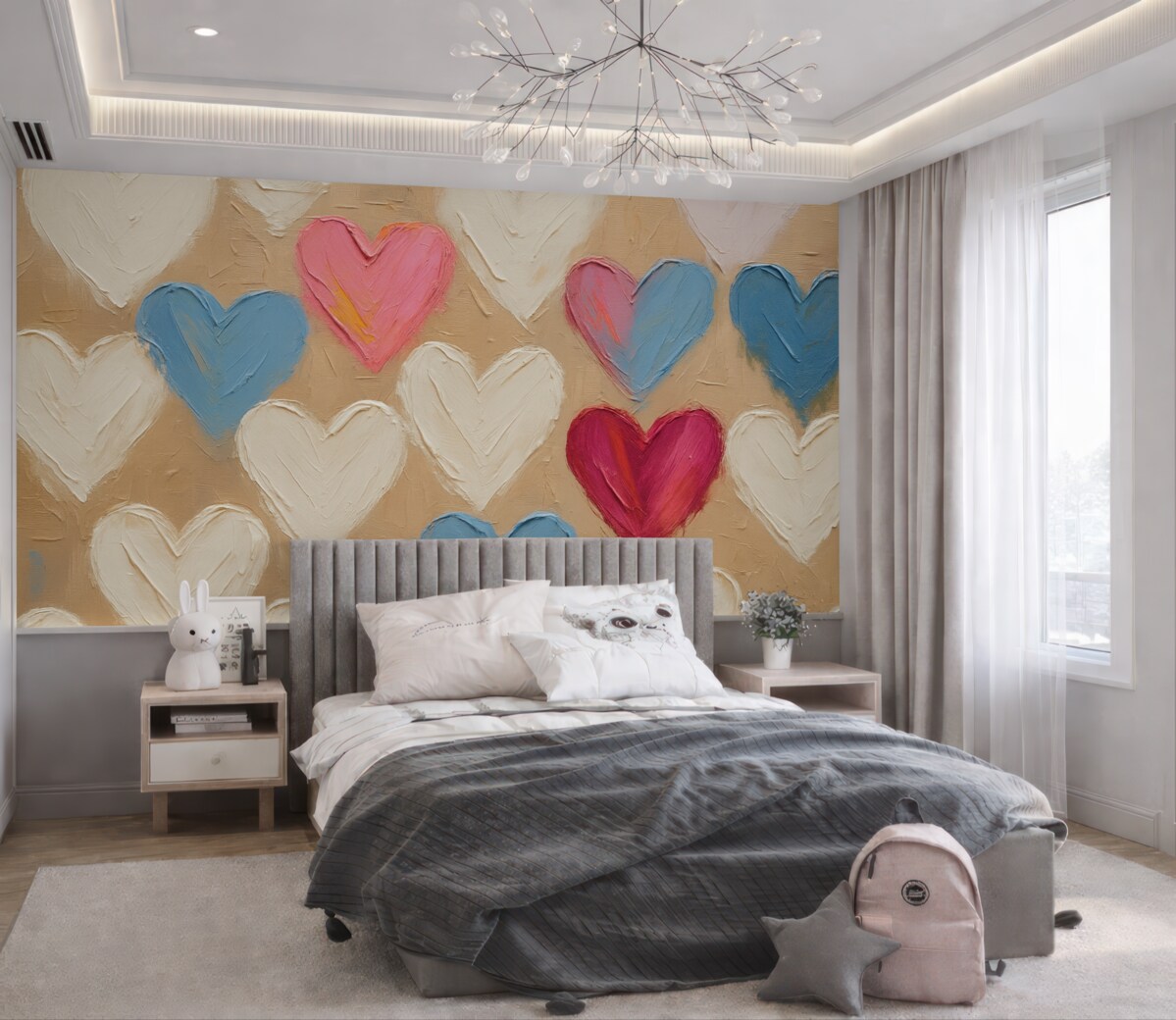 Fototapeta Serca na ciemnobeżowym tle przypominającym pociągnięcia.