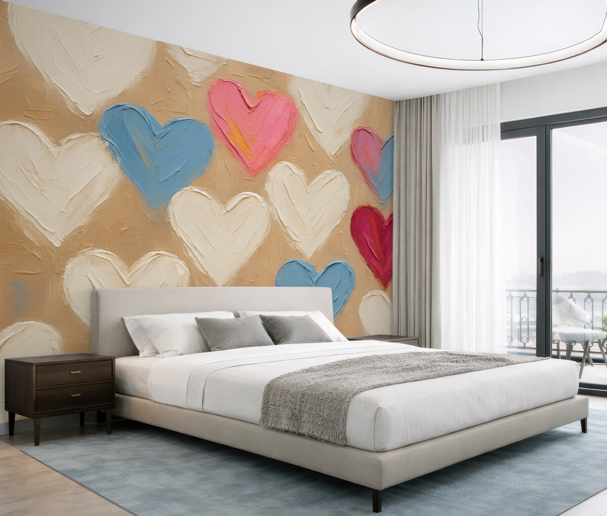 Fototapeta Serca na ciemnobeżowym tle przypominającym pociągnięcia.