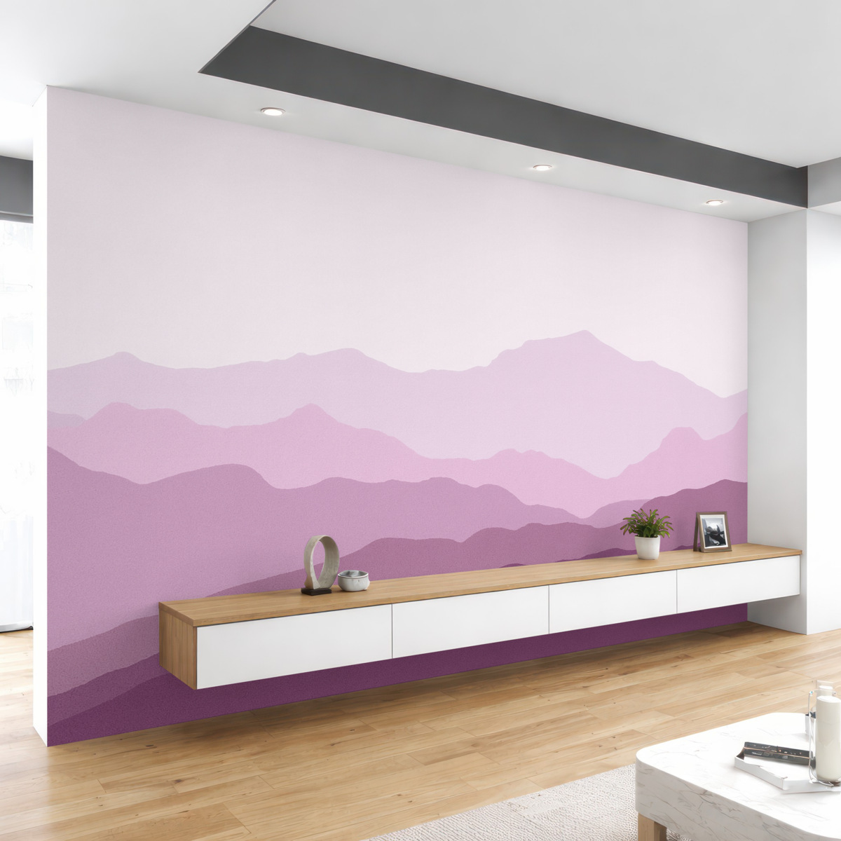 Fototapeta Wielokolorowa góra w barwach fioletu i różu.