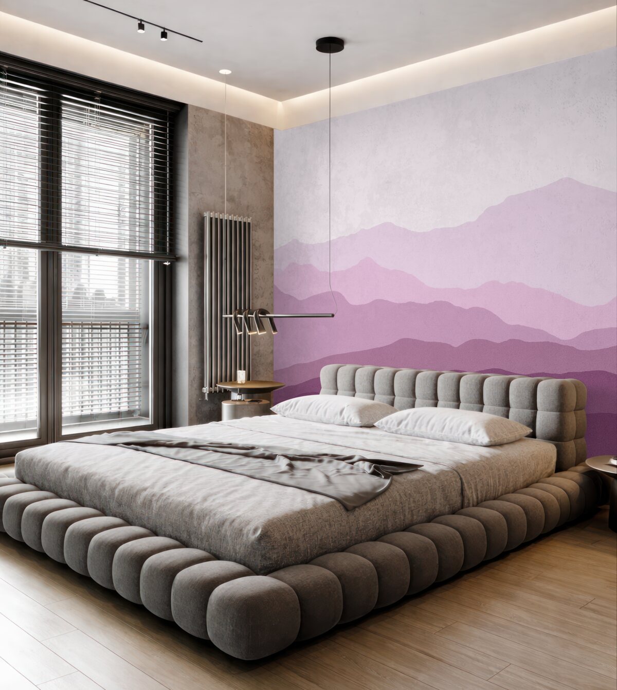 Fototapeta Wielokolorowa góra w barwach fioletu i różu.