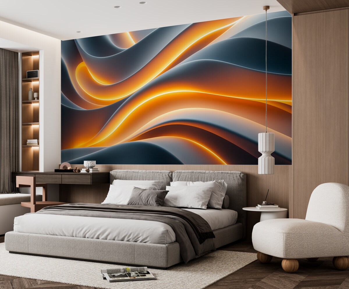 Fototapeta Szare fale z naśladowaniem żółtych refleksów świetlnych.