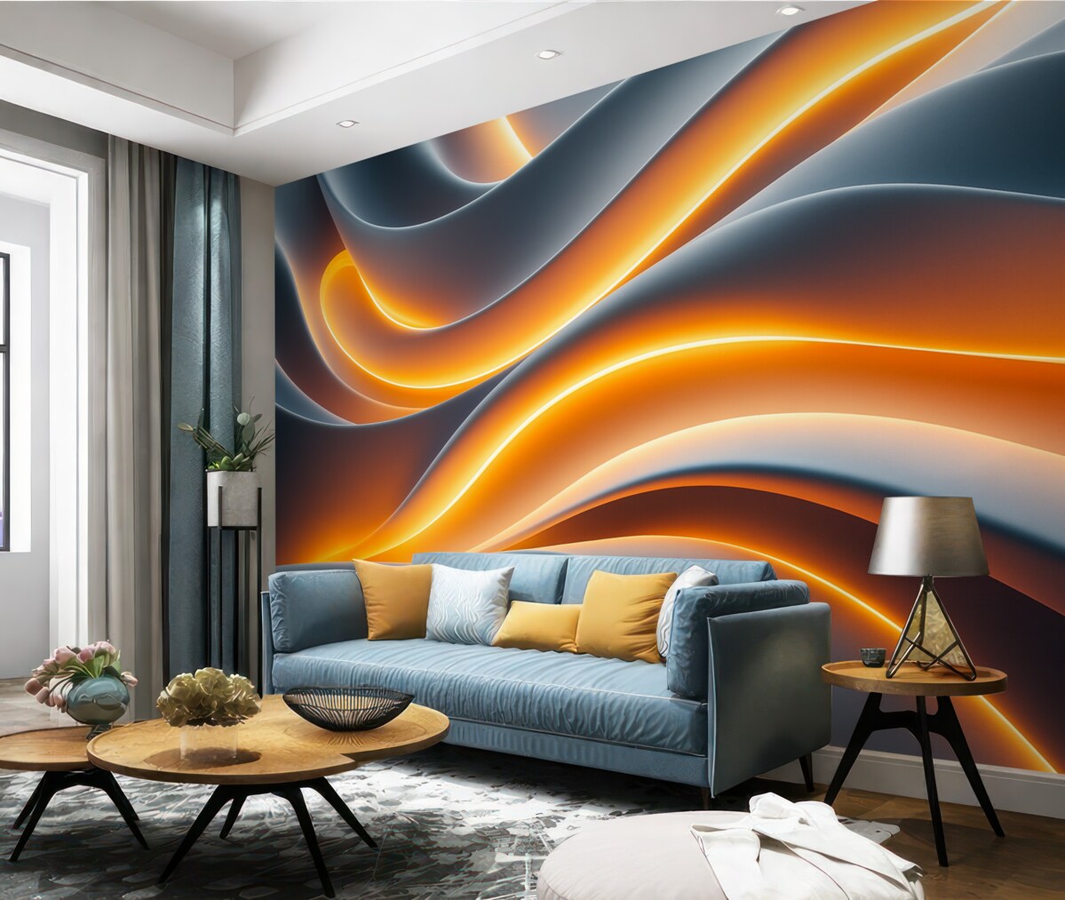 Fototapeta Szare fale z naśladowaniem żółtych refleksów świetlnych.