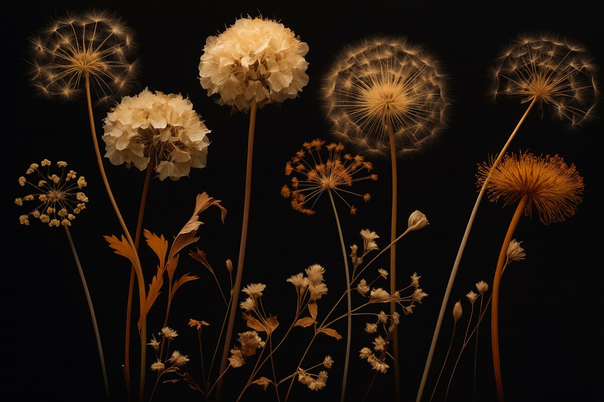 Fototapeta Mlecze na tle w ciemnym kolorze.