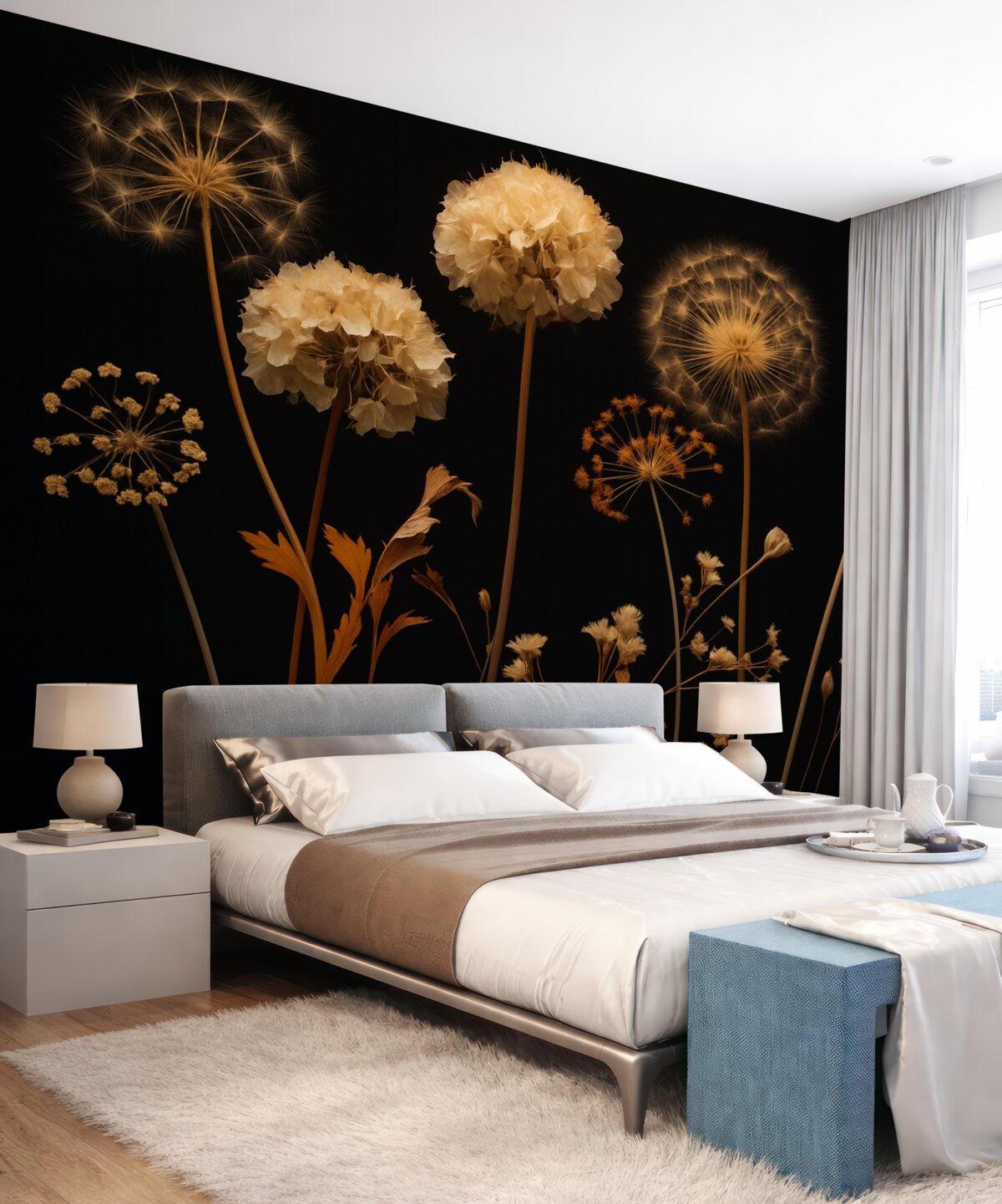 Fototapeta Mlecze na tle w ciemnym kolorze.