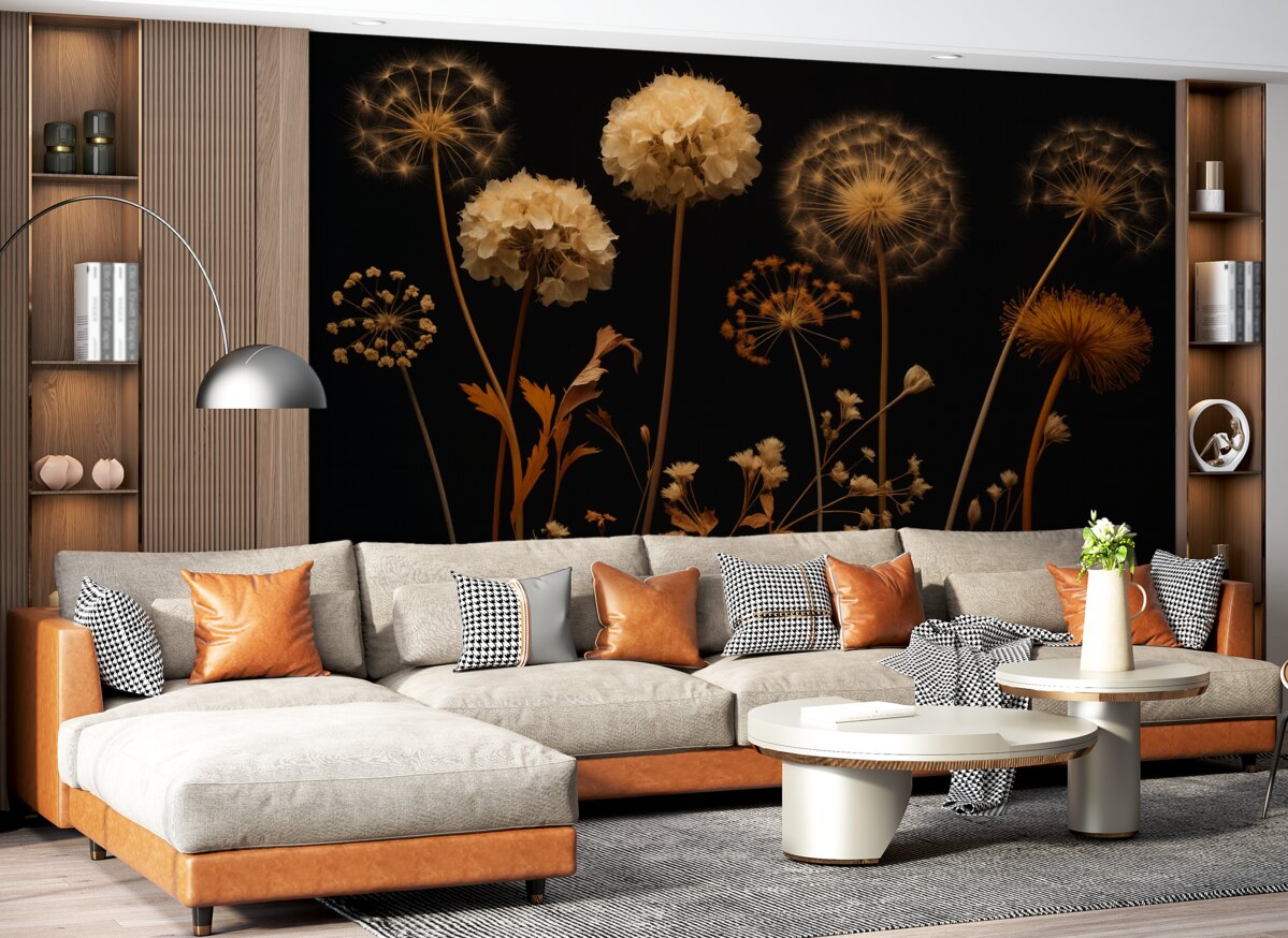 Fototapeta Mlecze na tle w ciemnym kolorze.