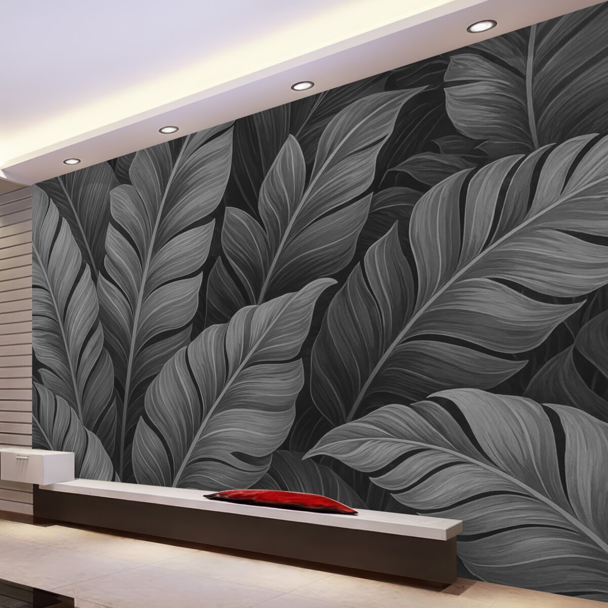 Fototapeta Jednokolorowe czarno-białe tropikalne liście.