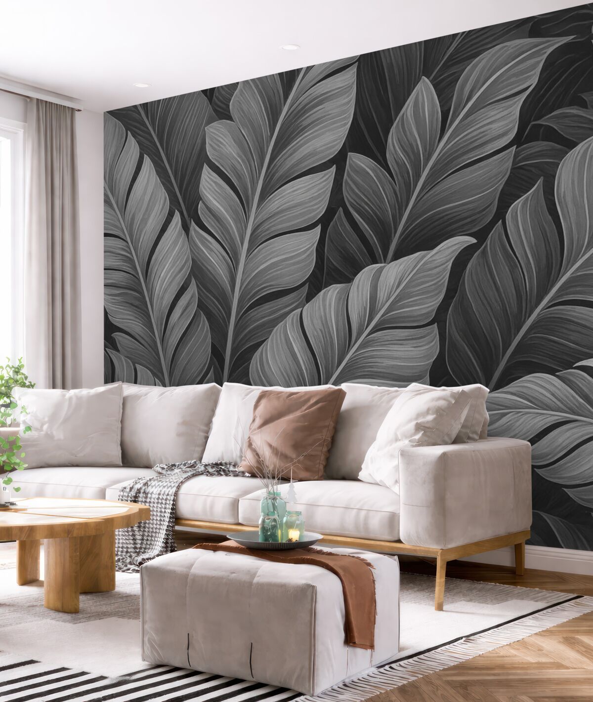 Fototapeta Jednokolorowe czarno-białe tropikalne liście.