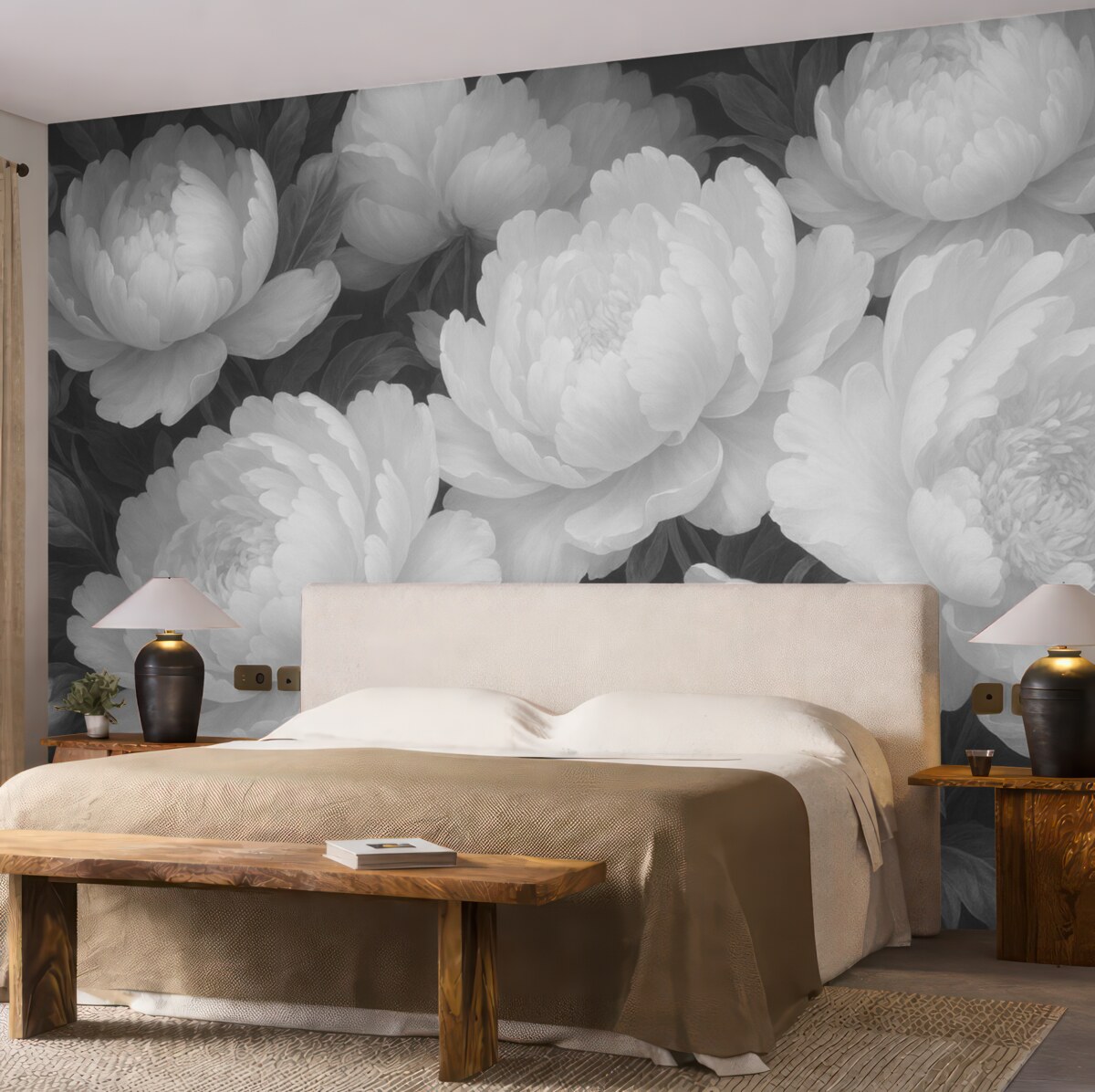 Fototapeta Czarne i białe piwonie.