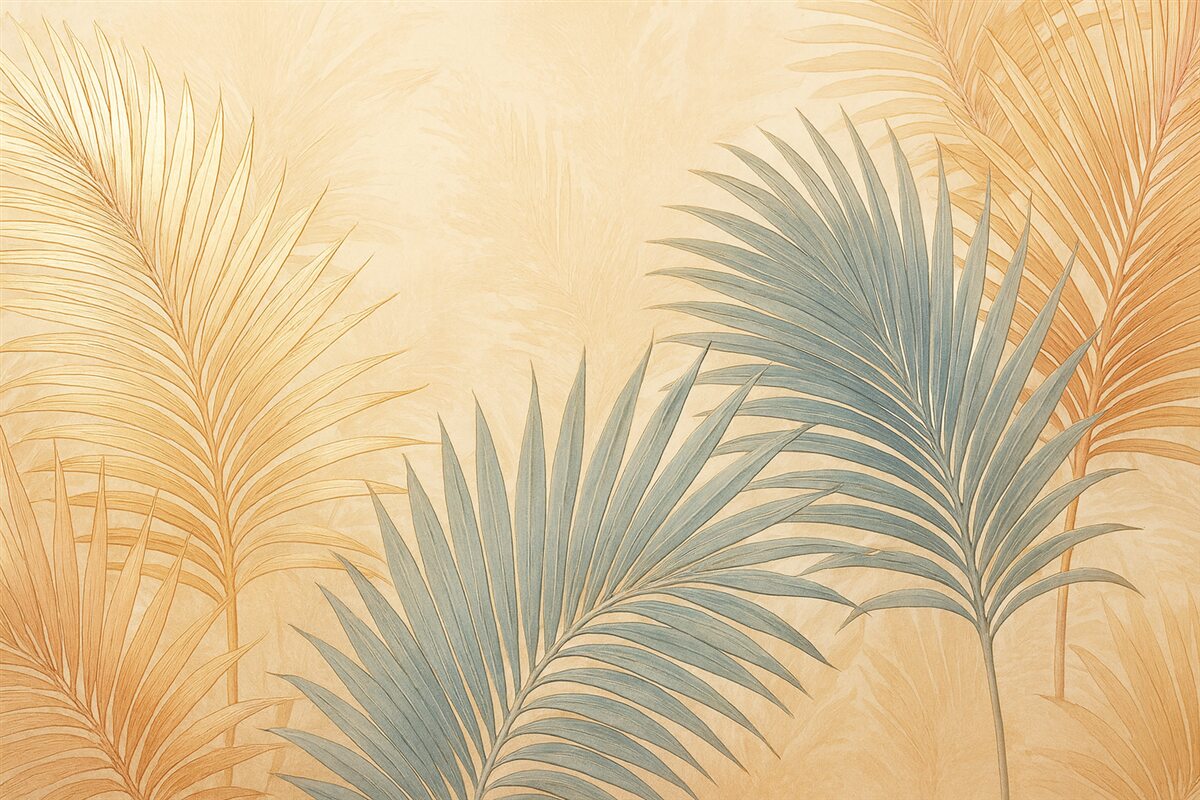 Fototapeta Liście palmowe w ciepłych i stonowanych kolorach.