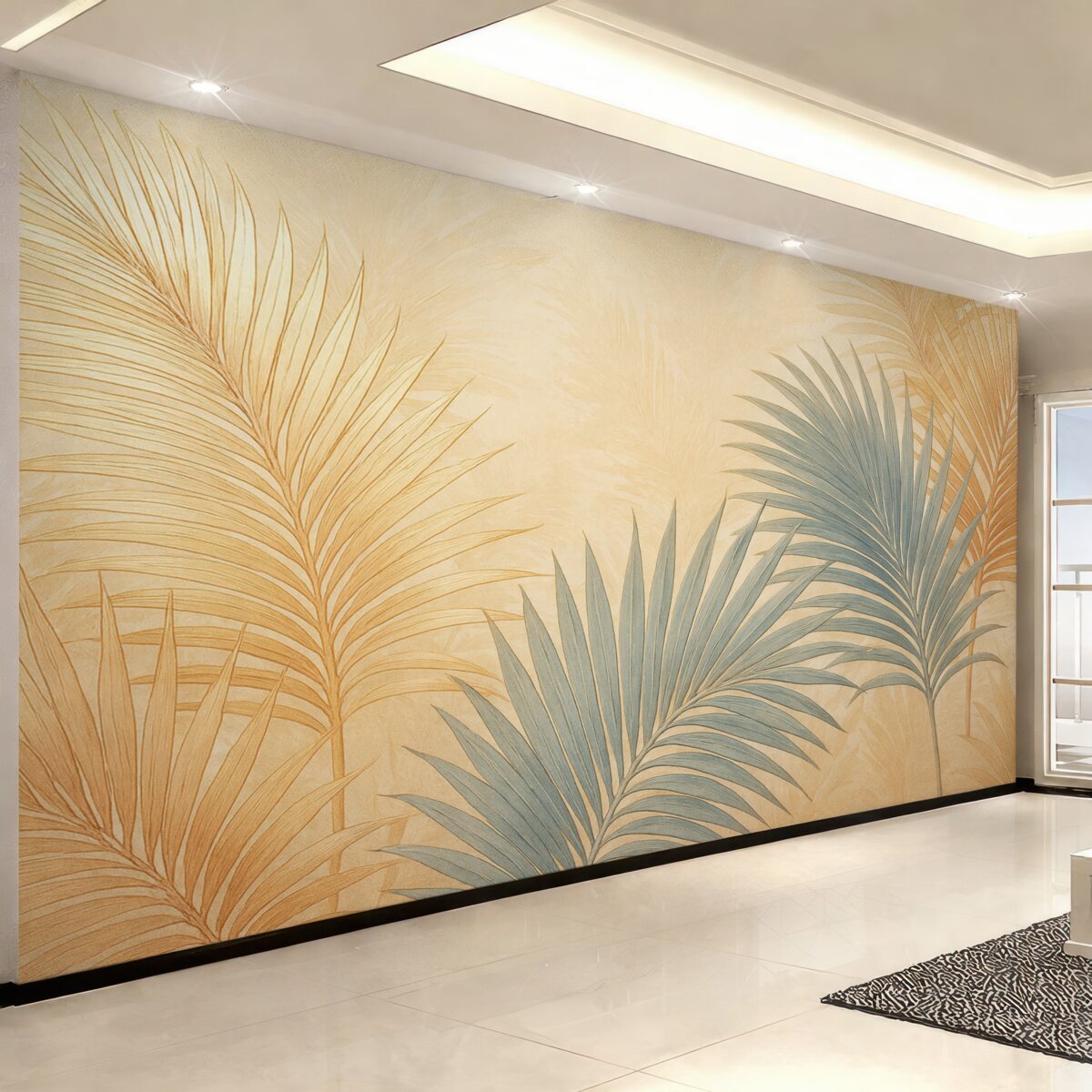 Fototapeta Liście palmowe w ciepłych i stonowanych kolorach.