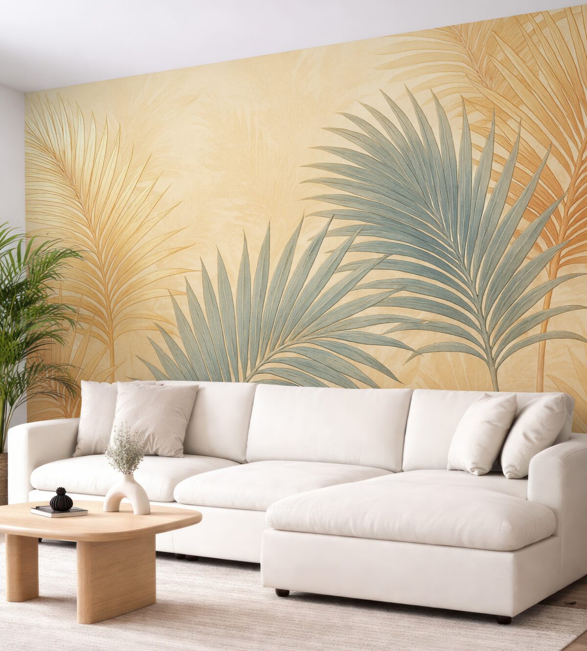 Fototapeta Liście palmowe w ciepłych i stonowanych kolorach.