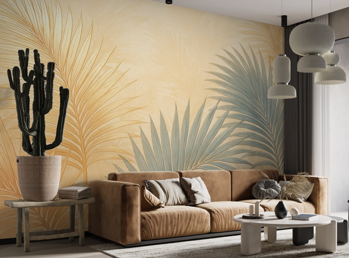 Fototapeta Liście palmowe w ciepłych i stonowanych kolorach.