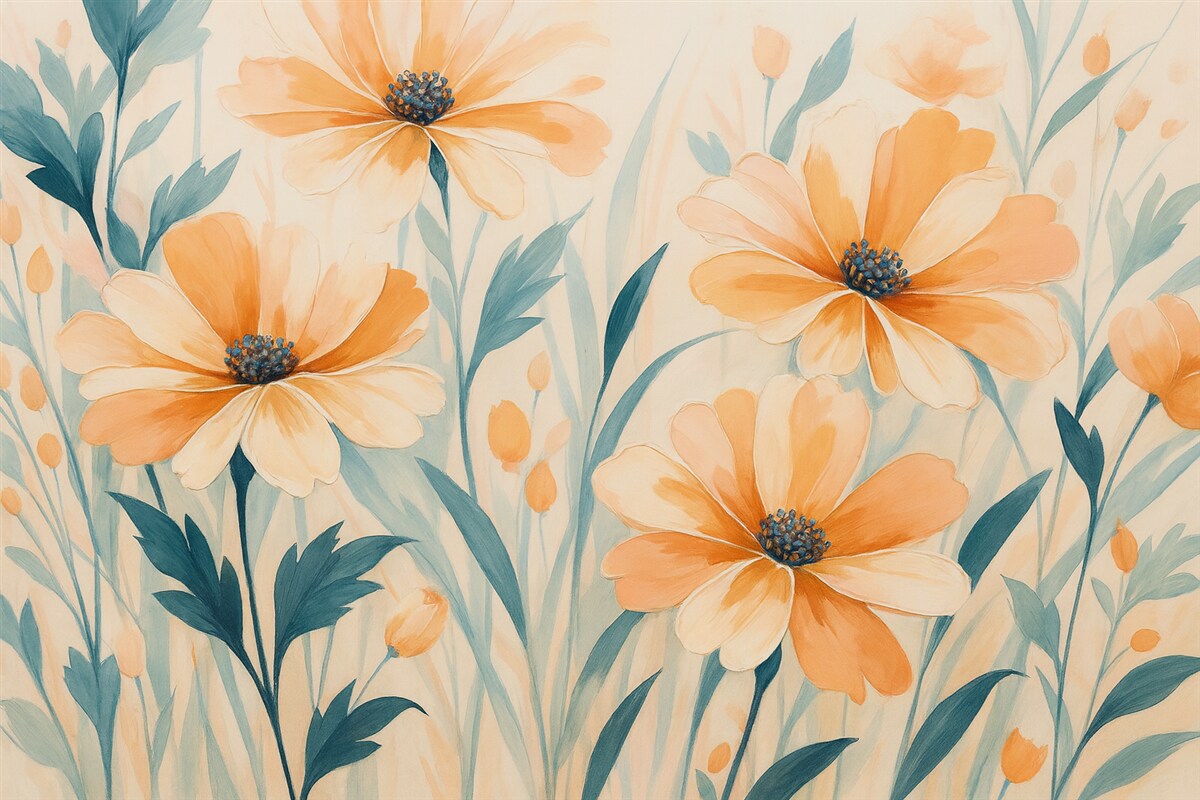 Fototapeta Wielkie kwiaty naśladujące ślady pędzla.