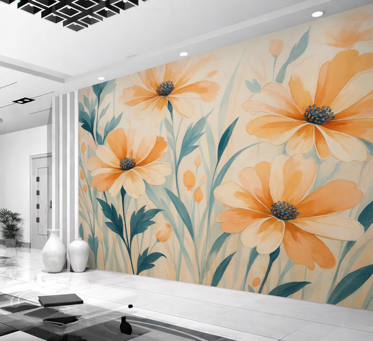 Fototapeta Wielkie kwiaty naśladujące ślady pędzla.